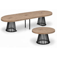 ESSTISCH rund ausziehbar 100/300/76 cm, Graubraun Eiche Halifax Egger, 54 cm Tischplatte + Lamellen-Metallgestell Schwarz - Eichefarben/Graubraun, Holzwerkstoff/Metall (100/300/76cm) - Damale Möbel