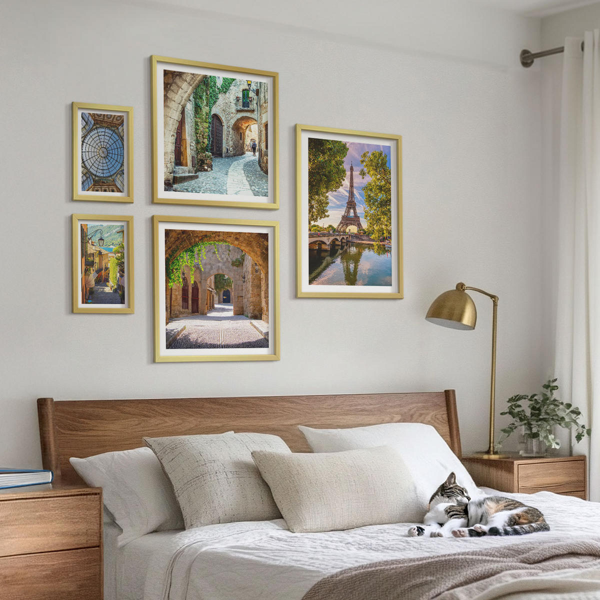 WANDBILDER 5er Set - 50x50 cm & 20x30 cm & 40x60 cm Goldrahmen - Grüne, saftige Blätter - Goldfarben, Kunststoff (40/60cm) - ArtPrintCave