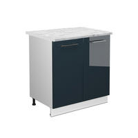 SPÜLENUNTERSCHRANK Fame-Line Dunkelblau Hochglanz 80 cm mit Regal AP Marmor - Weiß/Dunkelblau, Holzwerkstoff (80/82/60cm) - Vicco