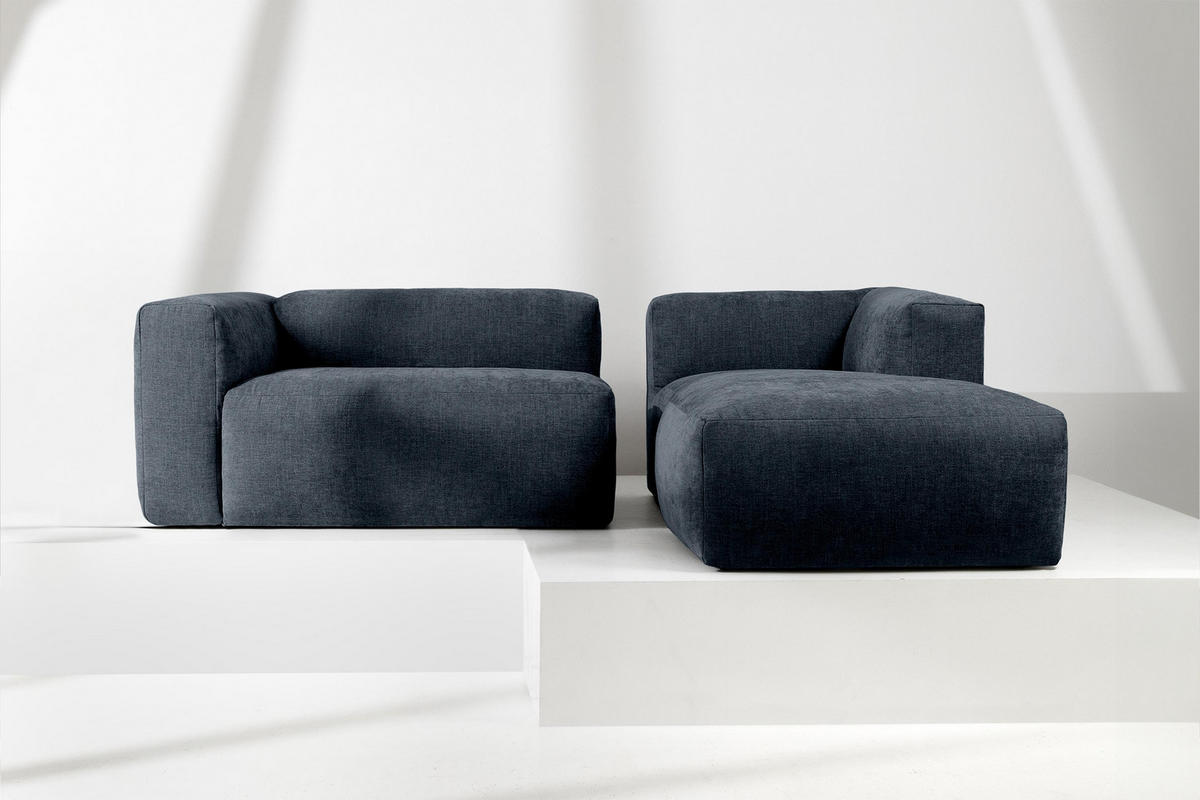 ECKMODULSOFA-RECHTS BUFFO 3/4 Sitzer mit extrem weicher Sitzfläche, Gewebestoff, dunkelblau - Dunkelblau, Textil (237/180cm) - KONSIMO®