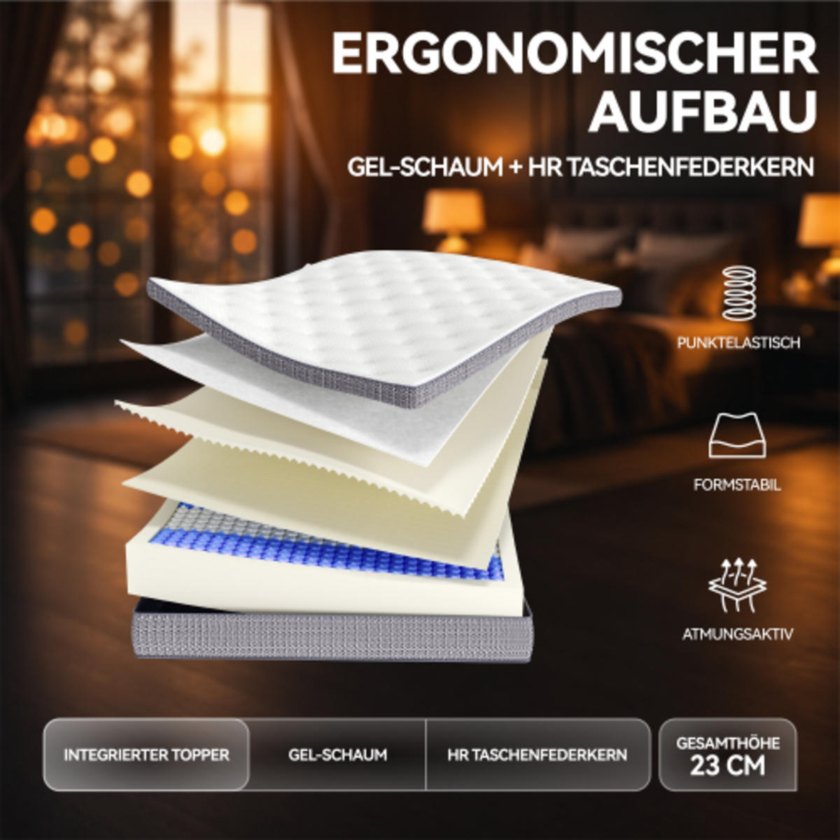 TASCHENFEDERKERNMATRATZE 160 × 200cm mit verstärktem Rand und 7-Zonen-System, altweiß - Weiß, Kunststoff - Luhomfu