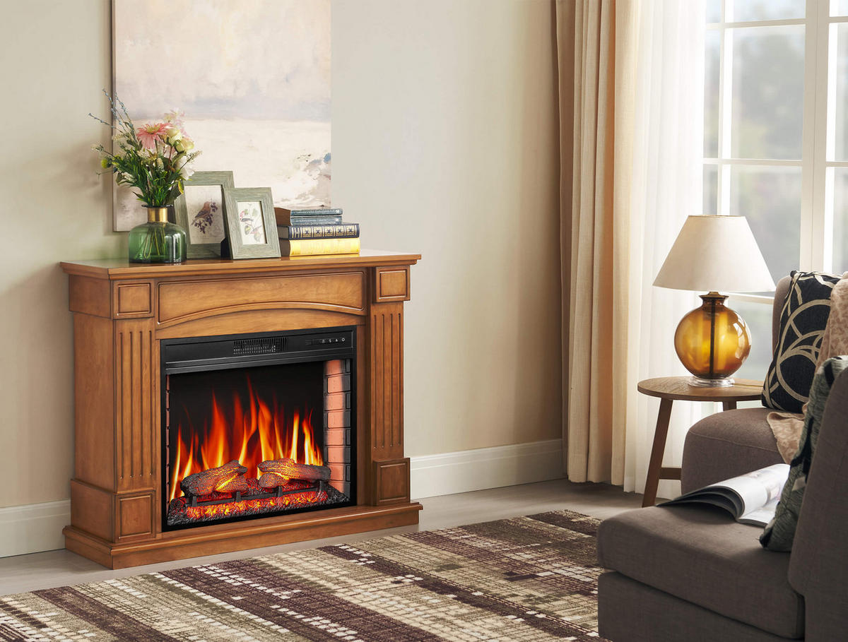 ELEKTROKAMIN Boston AF28S Eiche – Breite 77 cm, 3D-Flammeneffekt, LED-Beleuchtung, Heizfunktion - Braun, Glas/Holzwerkstoff (114/90.3/34cm) - ArtiFlame