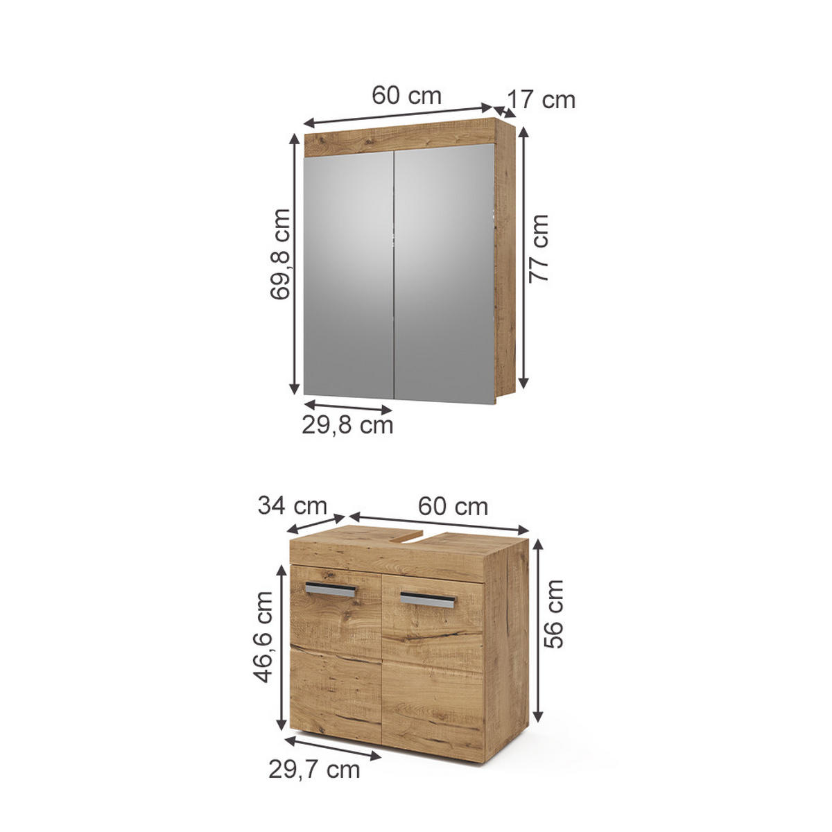 BADMÖBEL-SET Luna Eiche Wotan 2 Teile - Eiche Wotan, Holzwerkstoff (60/56/34cm) - Vicco