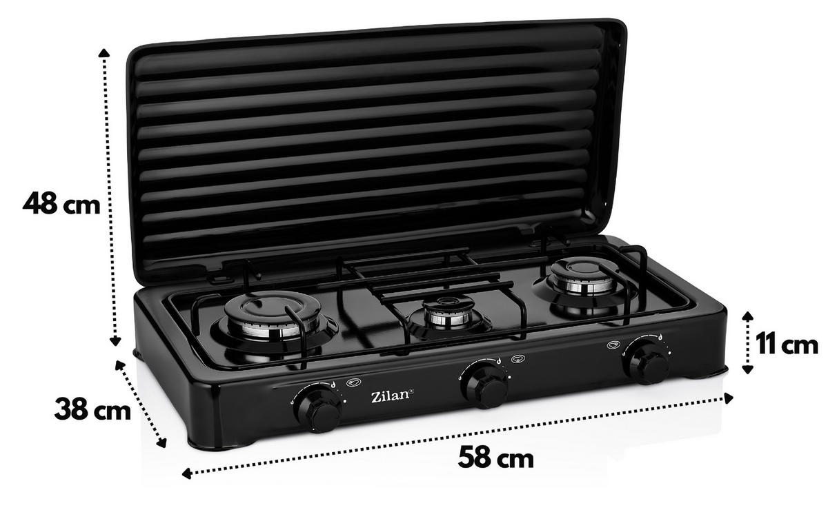 GASKOCHER 3-Flammig Abnehmbarer Deckel 30 mbar Schwarz - Schwarz, Metall (58/11/38cm) - Zilan