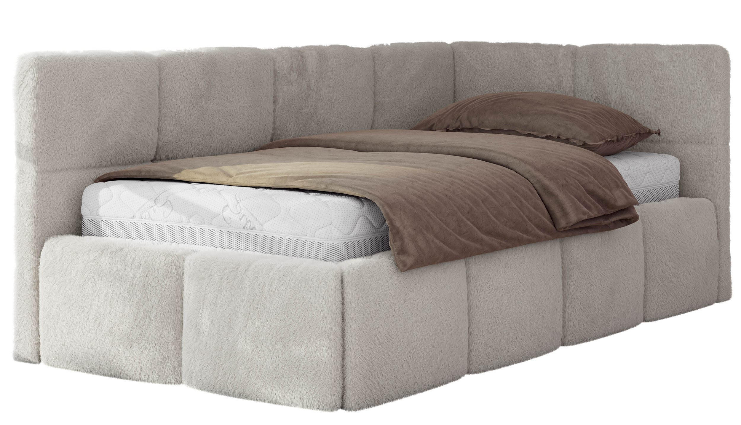 JUGENDBETT ARVO 90/200 - Hellgrau Plüsch - Pocket-Matratze - Rechts Seite - Hellgrau, Textil (90/200cm) - MKS