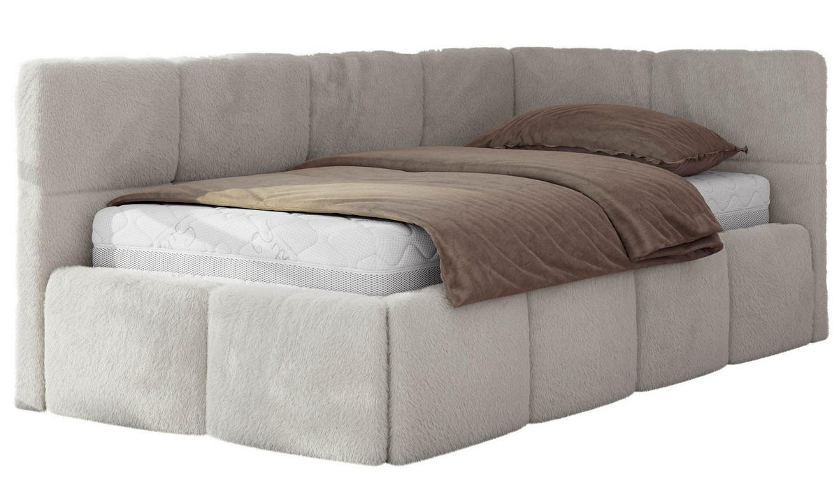 JUGENDBETT ARVO 90/200 - Hellgrau Plüsch - Foam-Matratze - Rechts Seite - Hellgrau, Textil (90/200cm) - MKS