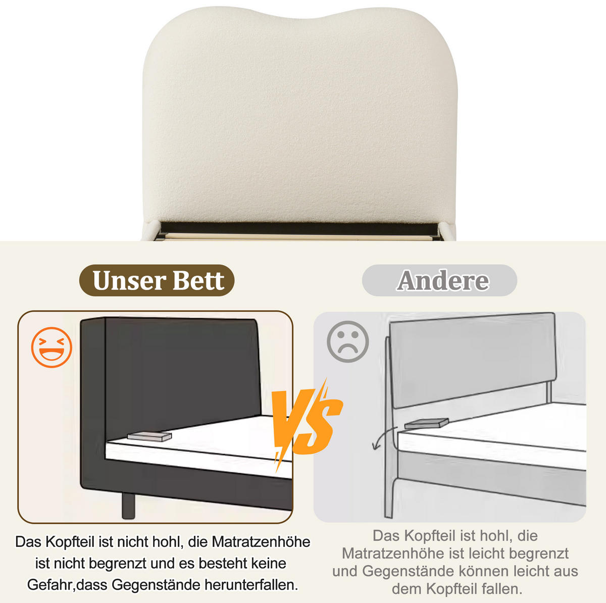 KINDERBETT 90/200 cm aus Bouclé mit Stauraum und Lattenrost Beige - Beige, Textil (90/200cm) - Modenvie