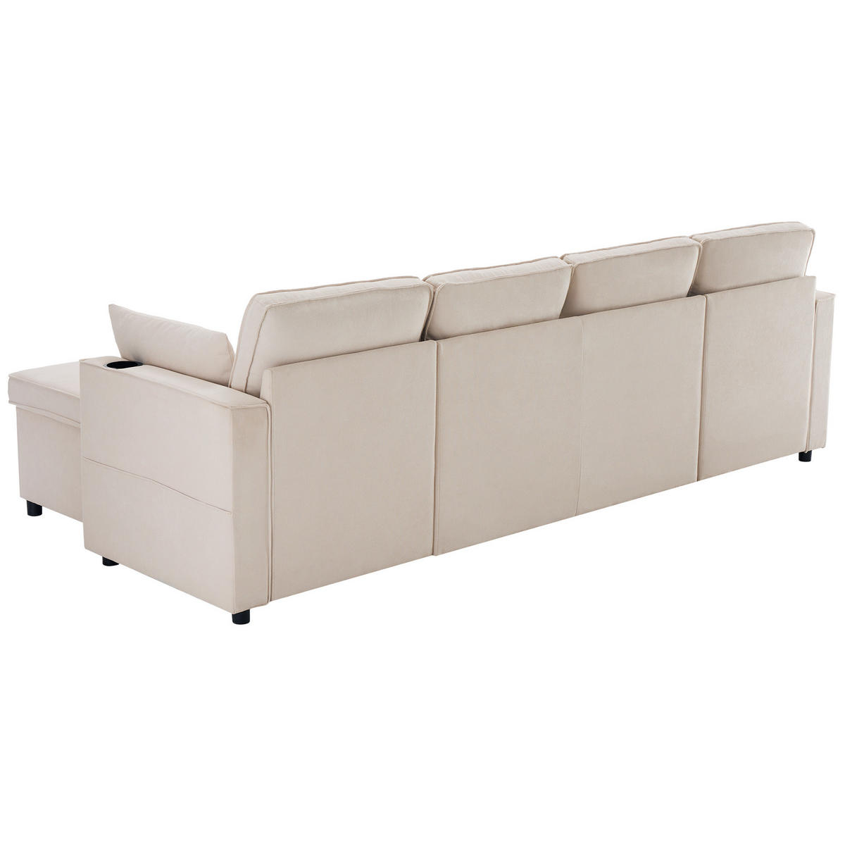 SCHLAFSOFA U-Form, Baumwoll-Leinenstoff mit Stauraum & Getränkehaltern, 270/130/86 cm, Beige - Beige, Textil (130/86/270cm) - Redom