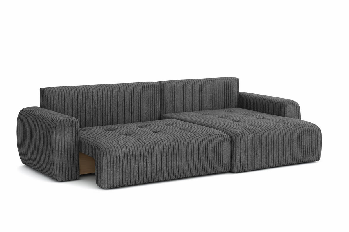 ECKSOFA Mit Schlaffunktion Und Bettkasten L-Form Ivo XL, Cordstoff Poso, Grau, Rechts - Grau, Holz (280/142cm) - Kaiser Möbel