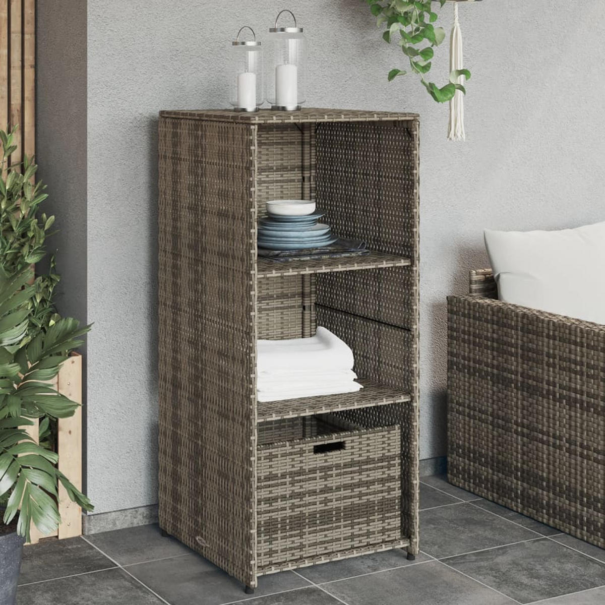 GARTENSCHRANK Grau 50/55/115 Cm Poly Rattan - Grau, Kunststoff (55/115/50cm) - vidaXL