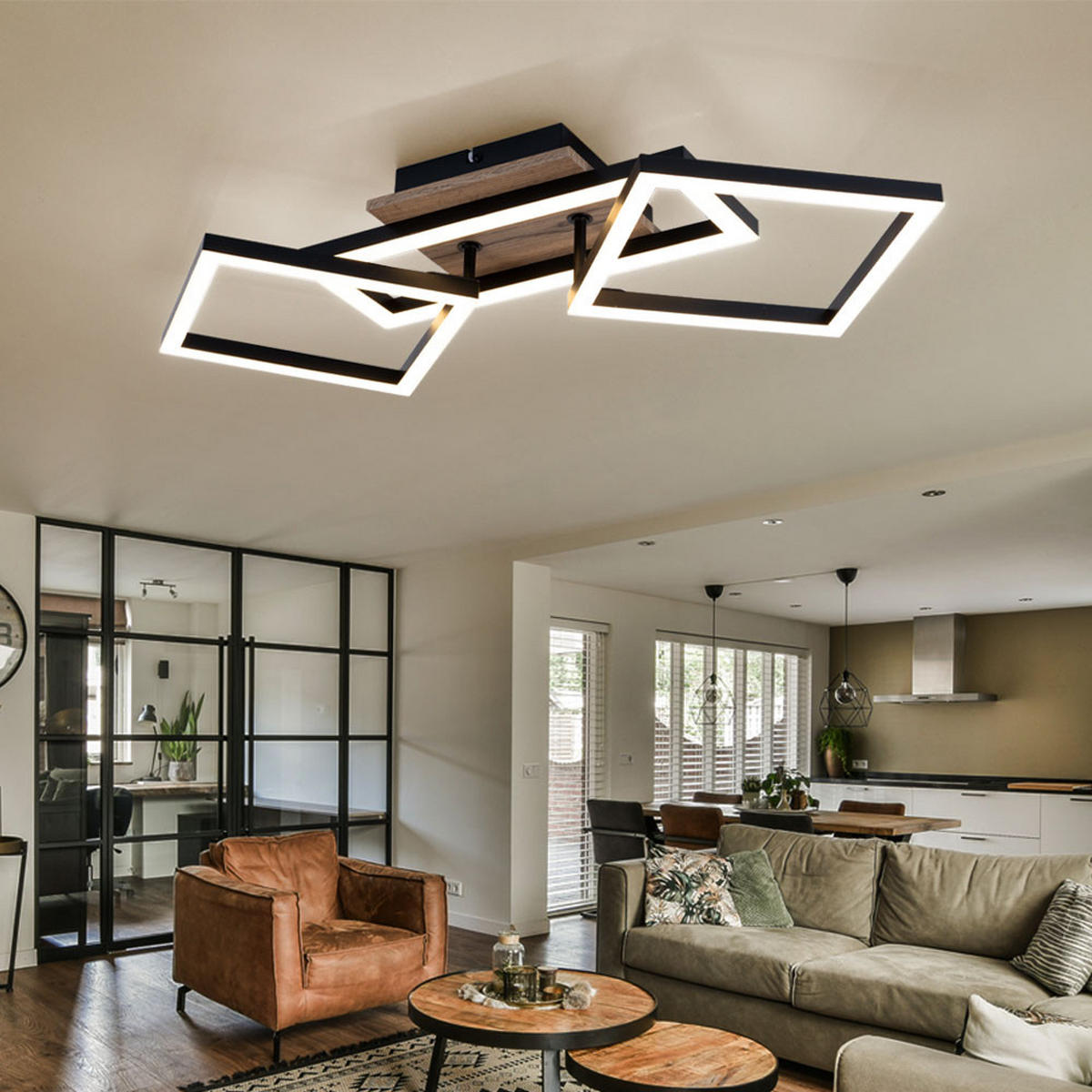 LED DECKENLEUCHTE Metall Holzoptik Schwarz - Schwarz, Metall (70/31/12cm) - Globo Lighting