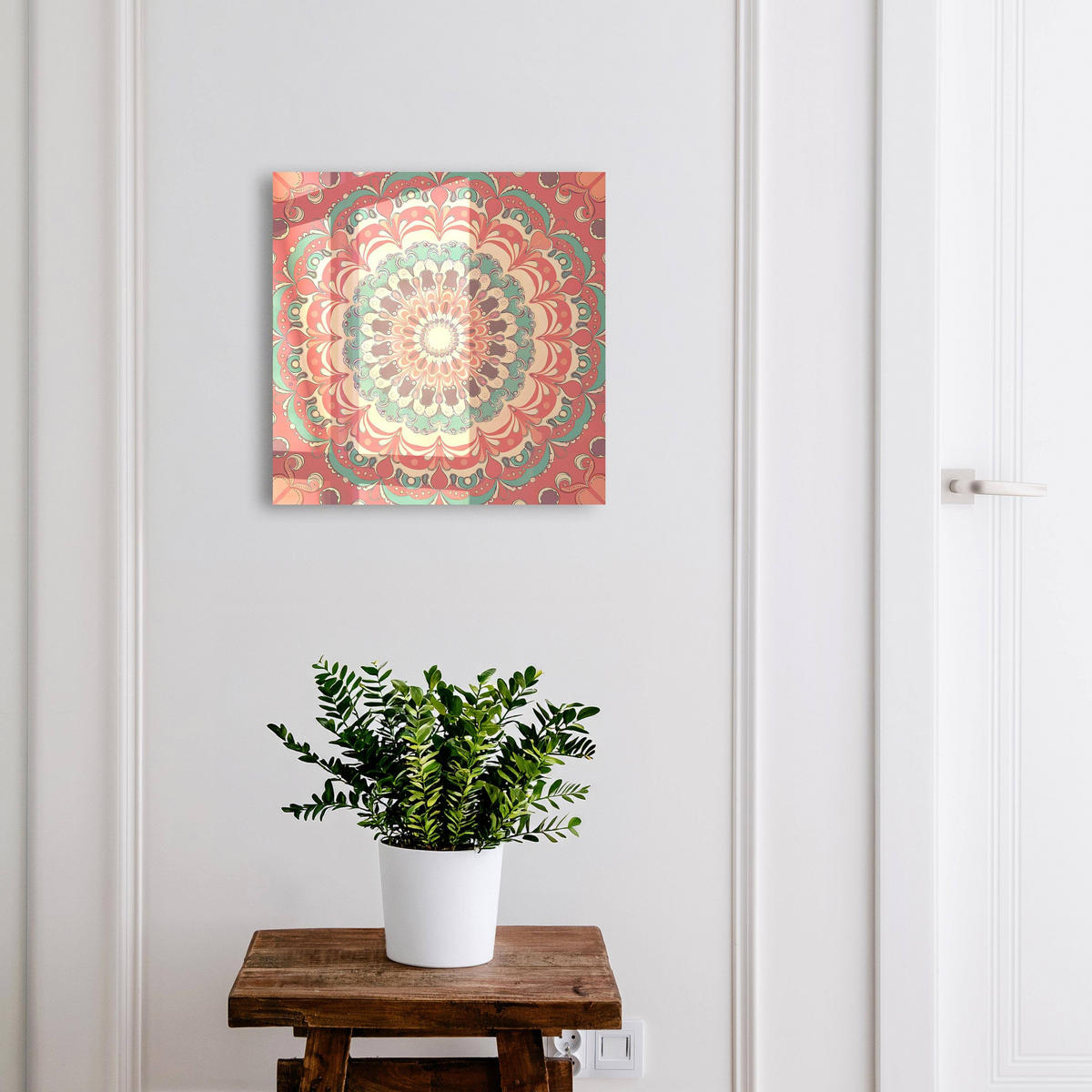SCHLÜSSELBOX Schwarz 30x30 cm- Türöffnung nach rechts - Buntes Mandala - Orange, Metall (30/30/5cm) - TULUP
