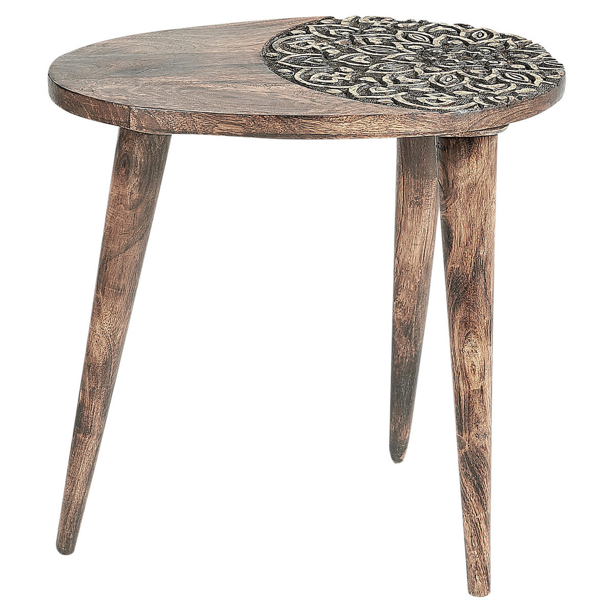 BEISTELLTISCH 2er-Set Mangoholz dunkelbraun oval Khetua - Dunkelbraun/Goldfarben, Holz (38/54/52cm) - Beliani