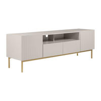 TV-MÖBEL - 2 Türen, 2 Schubladen und 2 Ablagefächer - MDF und Stahl - Beige und Goldfarben - EVILANA - Beige, Holz (190/60.6/45cm) - Vente-Unique