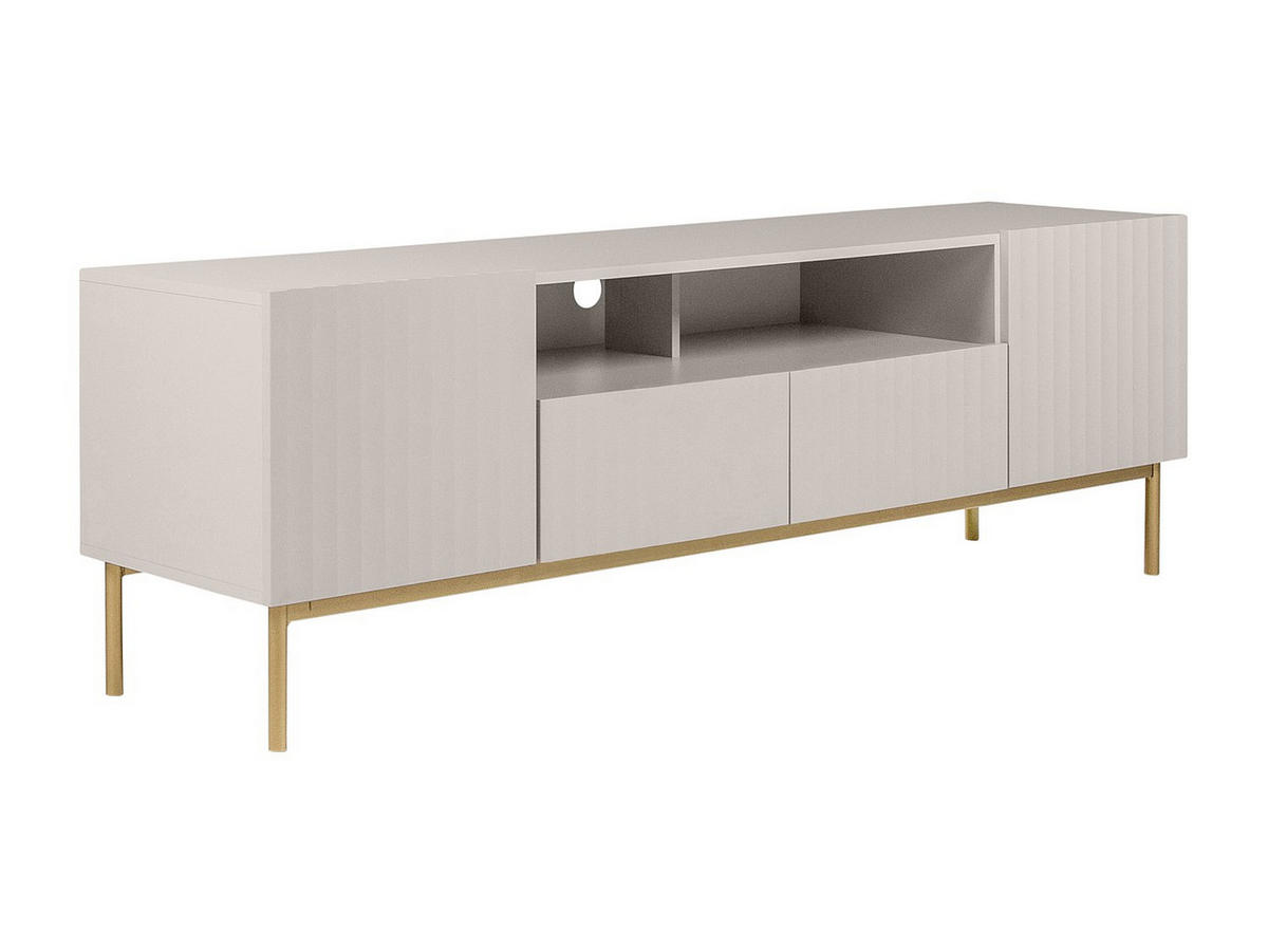 TV-MÖBEL - 2 Türen, 2 Schubladen und 2 Ablagefächer - MDF und Stahl - Beige und Goldfarben - EVILANA - Beige, Holz (190/60.6/45cm) - Vente-Unique