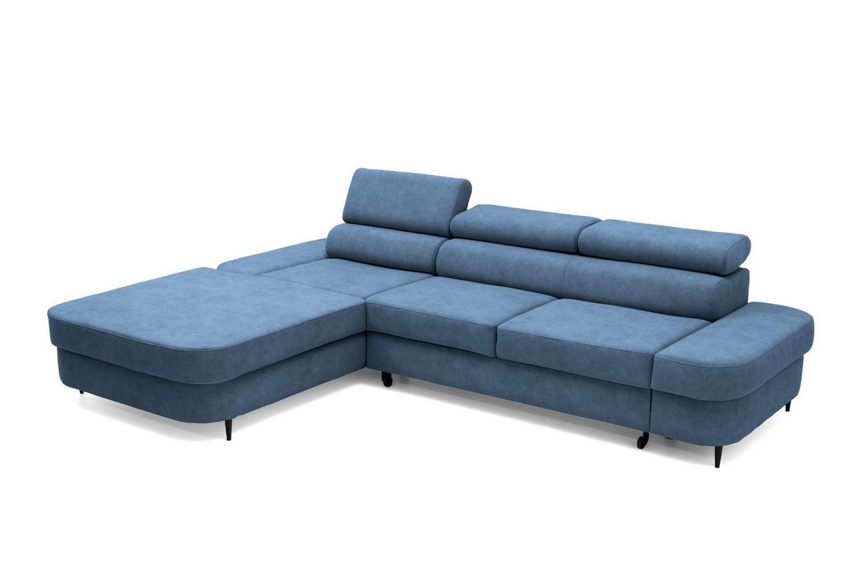 ECKSOFA JAZZ L Links mit Schlaffunktion 127x216 Velours Blau - Blau/Schwarz, Holz/Textil (285/237cm) - Muffo