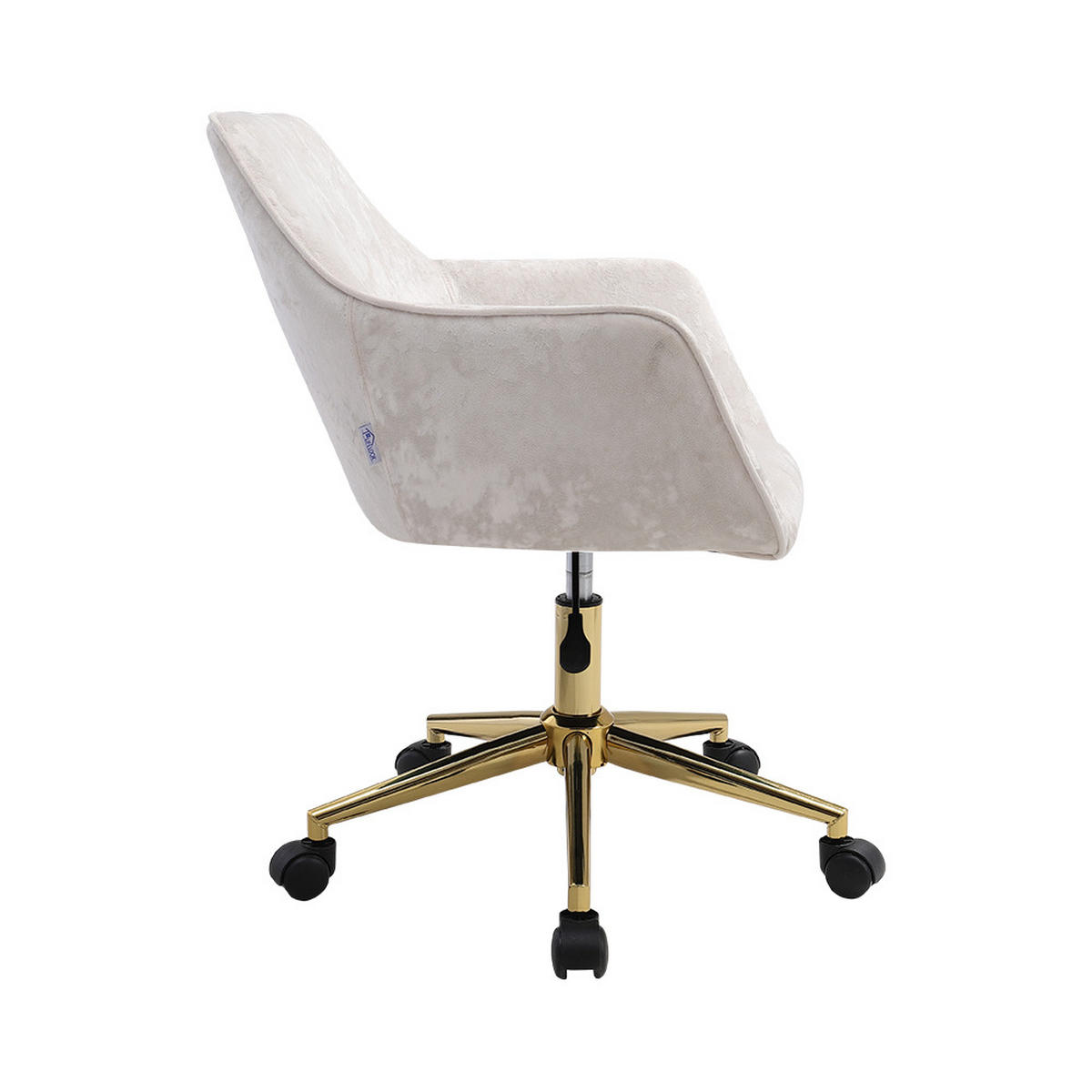 SCHREIBTISCHSTUHL Höhenverstellbar 360°-Drehbar Armlehnen Rollen Samt Beige - Beige/Goldfarben, Textil/Metall (60/88/50cm) - Livingandhome