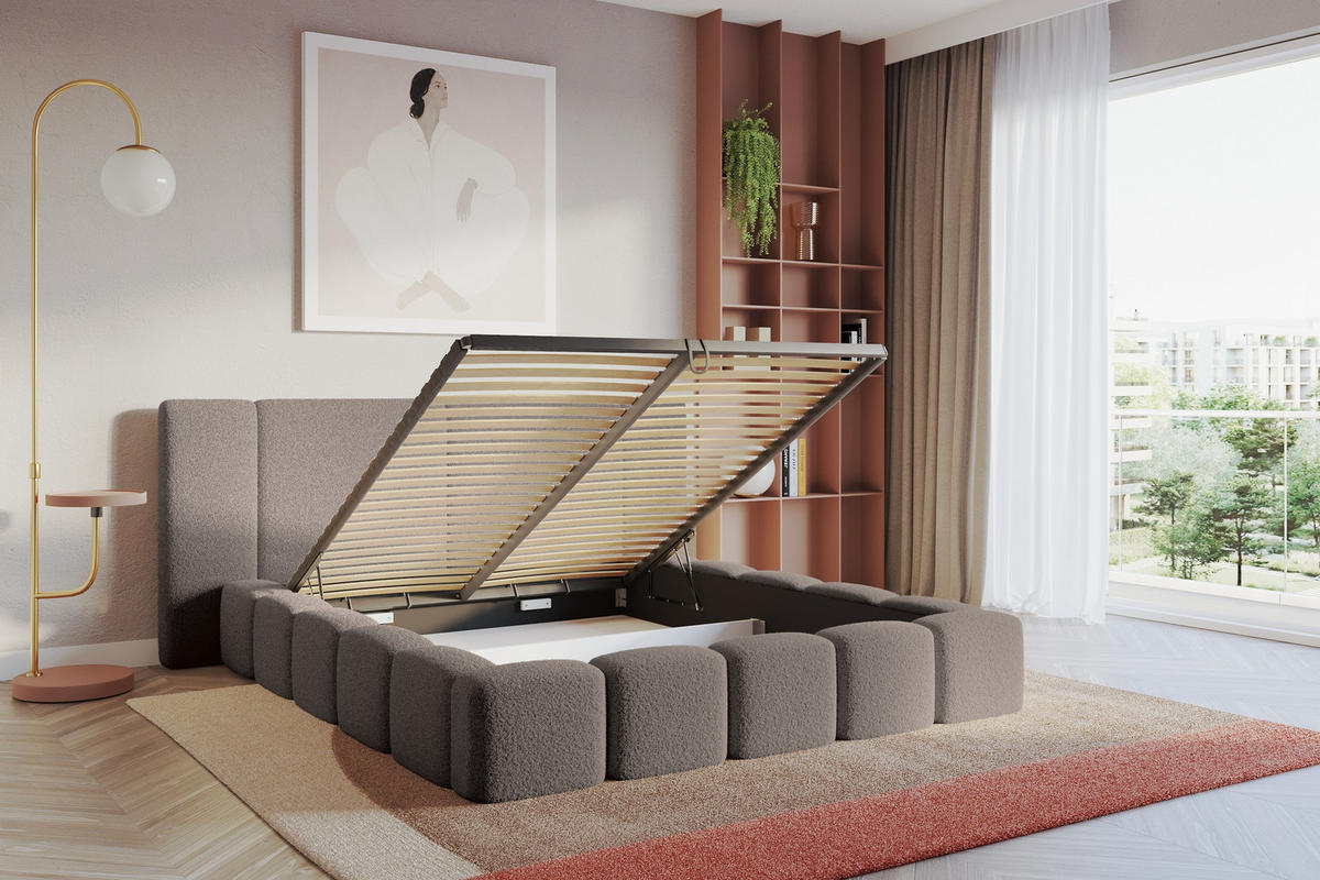 POLSTERBETT mit Bettkasten und Lattenrost, Bett mit Matratze H3/H4 - NILO 140x200 Braun - Braun, Holzwerkstoff/Textil (140/200cm) - ALTDECOR