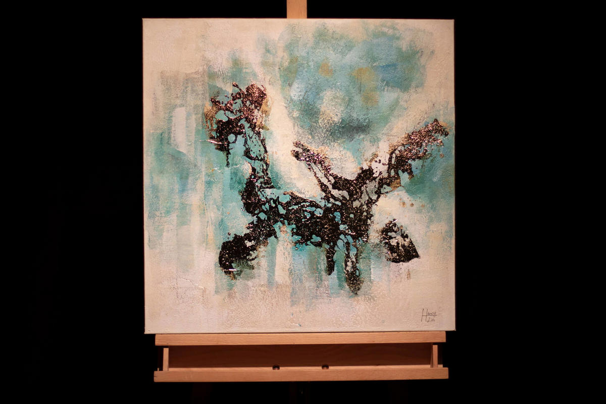 ACRYLBILD HANDGEMALT 60/60 cm - Blau/Goldfarben, Holz/Textil (1.1/60cm) - KUNSTLOFT