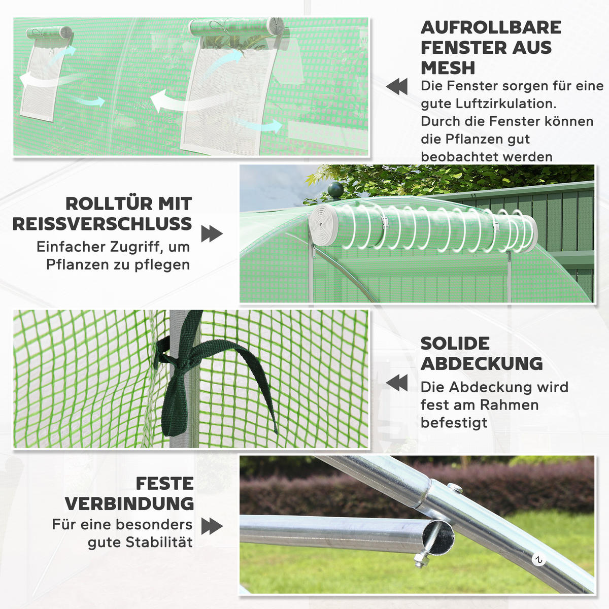 FOLIOVÝ SKLENÍK, zelený, pozinkovaná ocel, PE plast - zelená barva, plast (300/200/600cm) - Outsunny