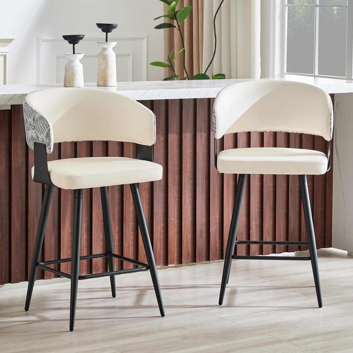 BARHOCKER DE-36674 2er Set mit PU-Bezug und Metallgestell Creme - Creme, Metall (47/94.5/46cm) - ComfortXL
