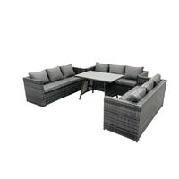 LOUNGESOFA SET Polyrattan 9-Sitzer - Dunkelgrau/Grau, Glas/Kunststoff - Fimous
