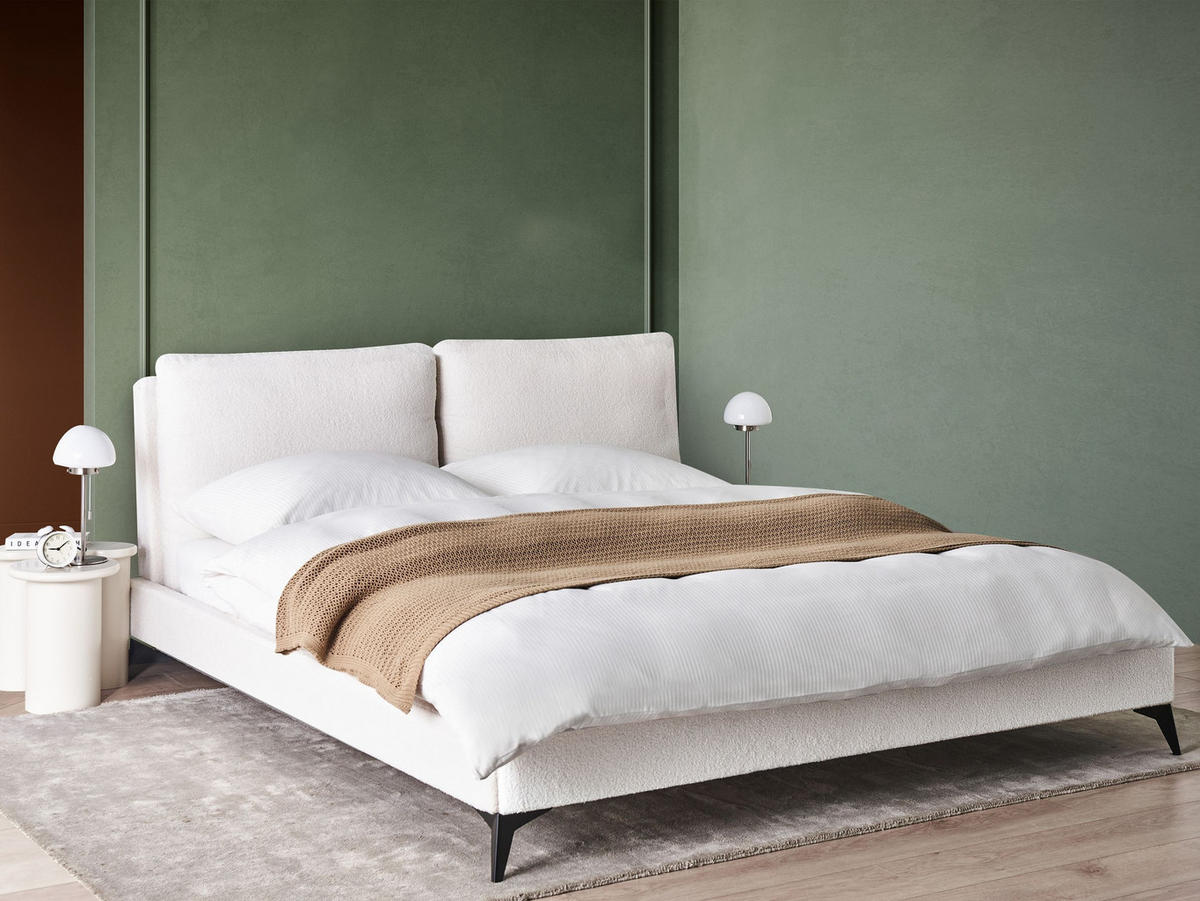POLSTERBETT mit Lattenrost 180x200 cm Weiß Melle - Creme, Textil (180/200cm) - Beliani