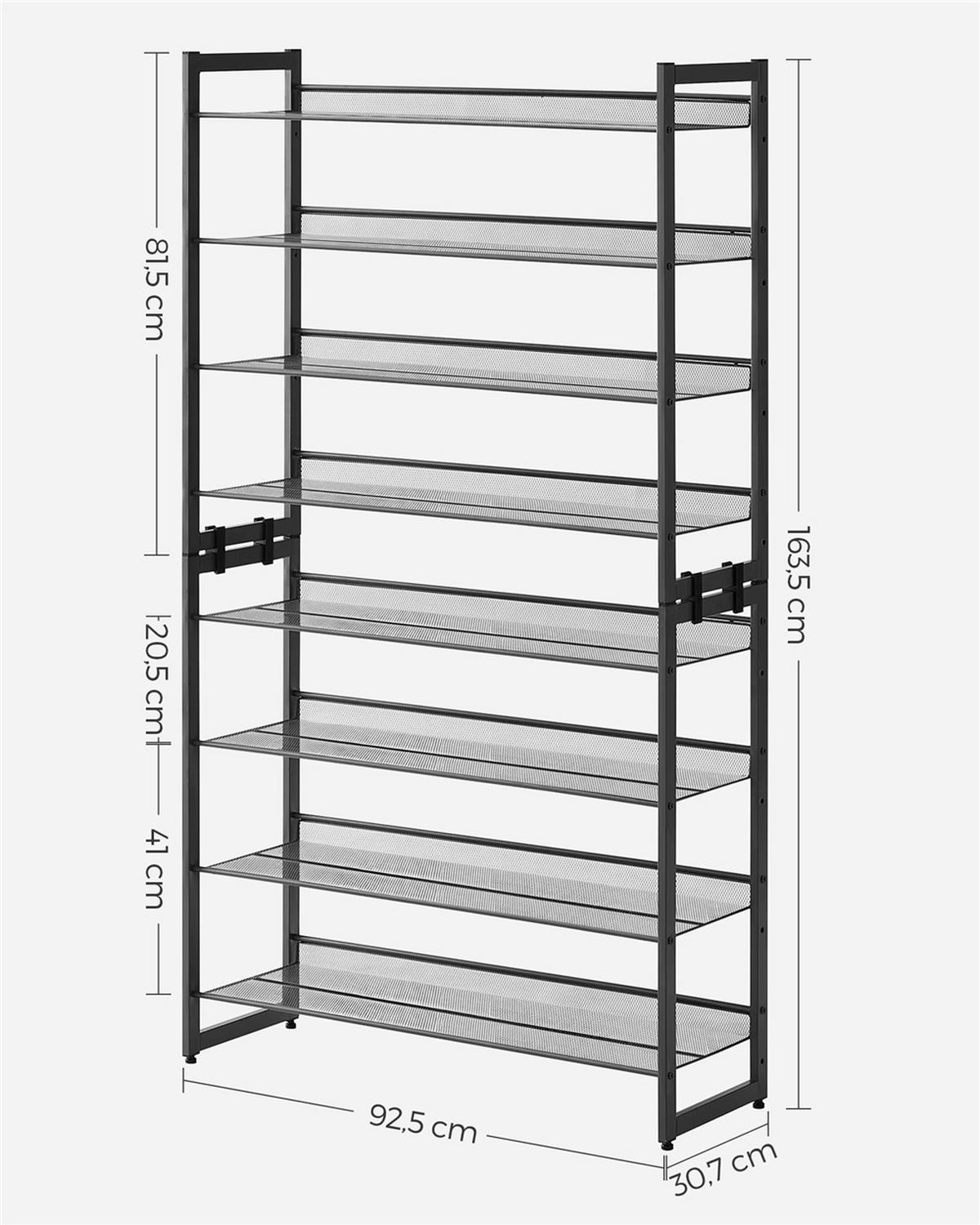 SCHUHREGAL 8-stöckig Verstellbar, Schwarz - Schwarz, Metall (92.5/163.5/30.7cm) - Kaket