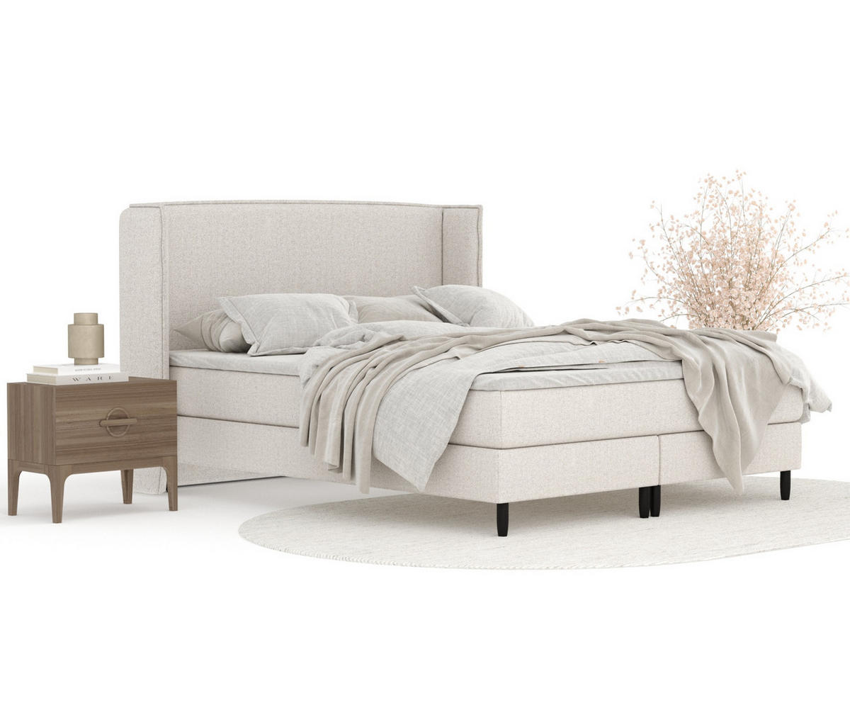 KONTINENTALBETT Ardis Hellbeige 200/200 cm mit Matratze und Topper - Beige/Schwarz, Holz/Holzwerkstoff (200/200cm) - Maison de Reve