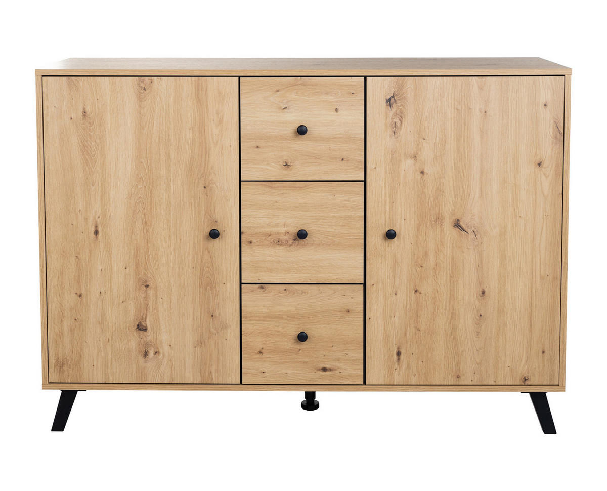 SIDEBOARD Kommode Berlin - Schwarz/Eiche Artisan, Holzwerkstoff/Metall (130/92/40cm) - arthur berndt