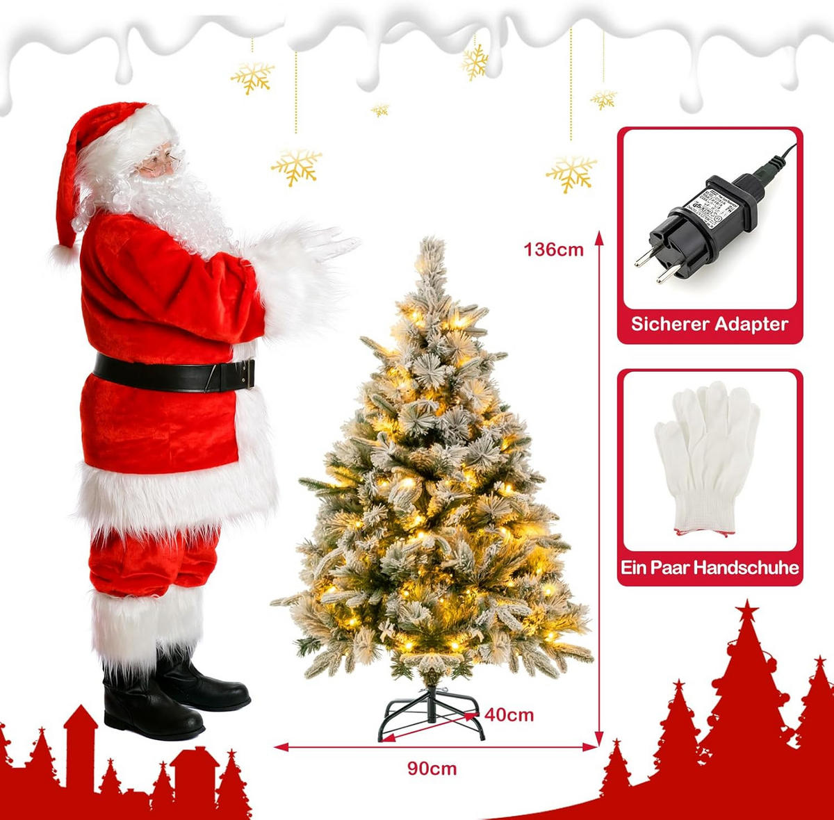 WEIHNACHTSBAUM Beleuchtung Grün - Grün, Kunststoff (136cm) - COSTWAY