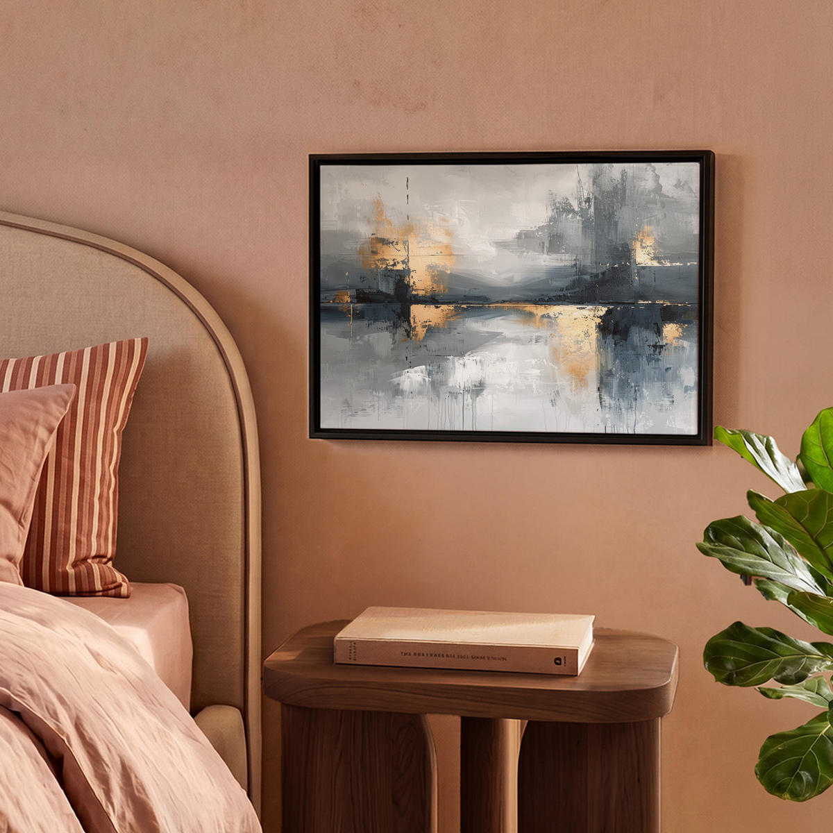 LEINWAND Bilder mit Rahmen - Kunst - Grau - Gold - Abstrakt - 40x30 - Dunkelgrau, Textil (40/30cm) - MuchoWow