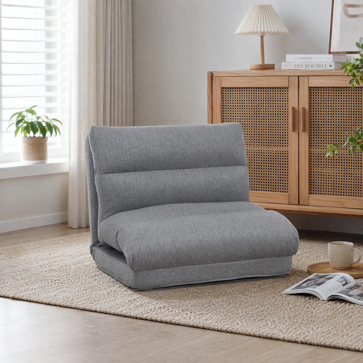 BODENSTUHL Bodensessel mit 6-Stufig Verstellbarer Rückenlehne für Wohnzimmer - Grau, Textil/Metall (72/56/70cm) - HOMCOM