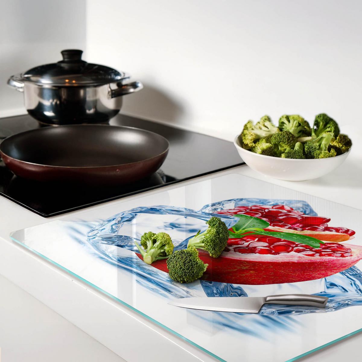 GLASPLATTE 60x52 cm Granatapfel mit Eis - Rot, Glas (60/0.4/52cm) - TULUP