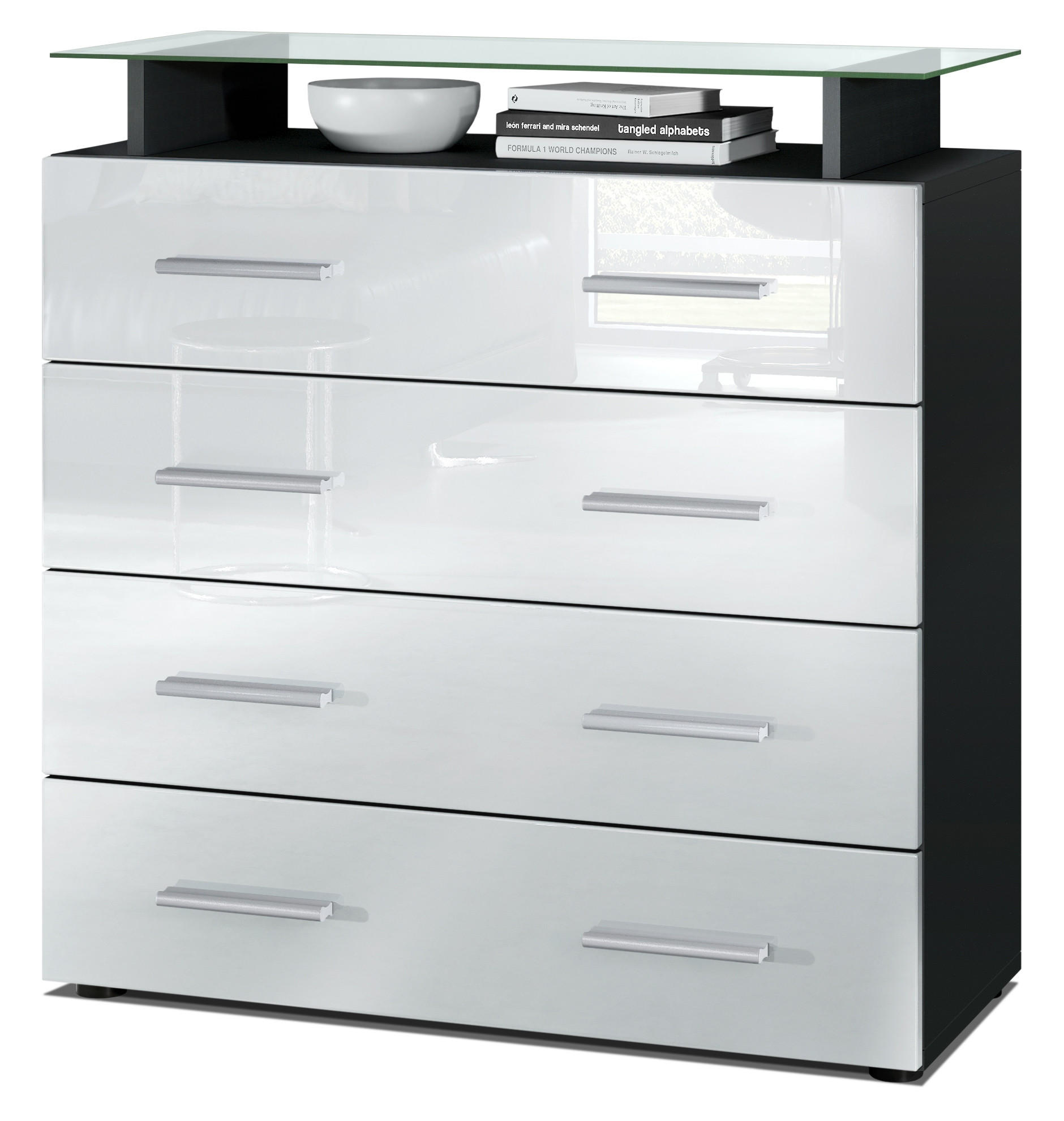 KOMMODE Pavos Weiß Hochglanz - Weiß Hochglanz, Holzwerkstoff (76/81/35cm) - Vladon