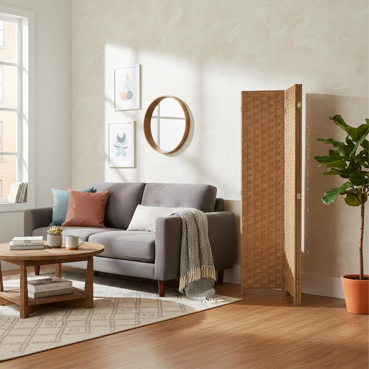 PARAVENT - Hellbraun, Holz/Papier (320/170/2cm) - Relaxdays