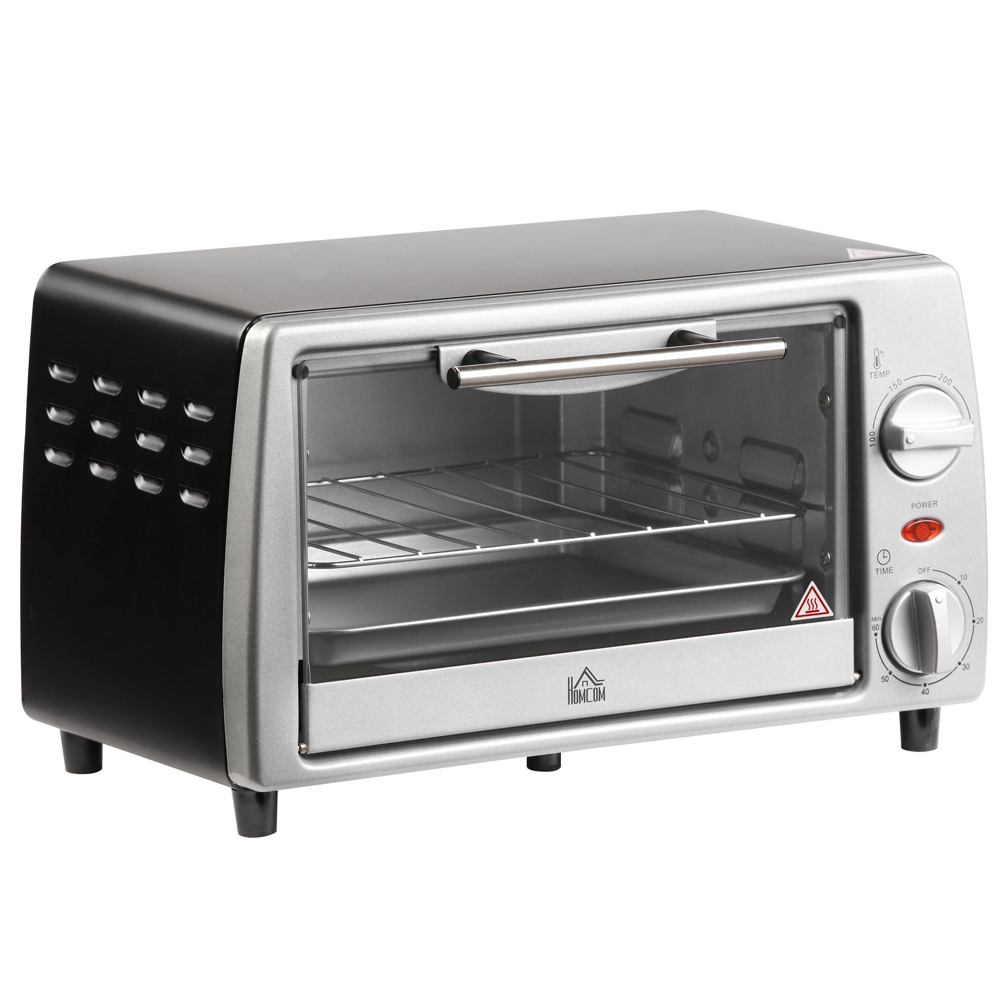 MINIBACKOFEN 10L 750W Elektrobackofen mit Grillrost & Backblech, Einstellbarer Timer und Temperatur, Silber Schwarz - Silberfarben, Metall (36.5/22/26cm) - Beaface