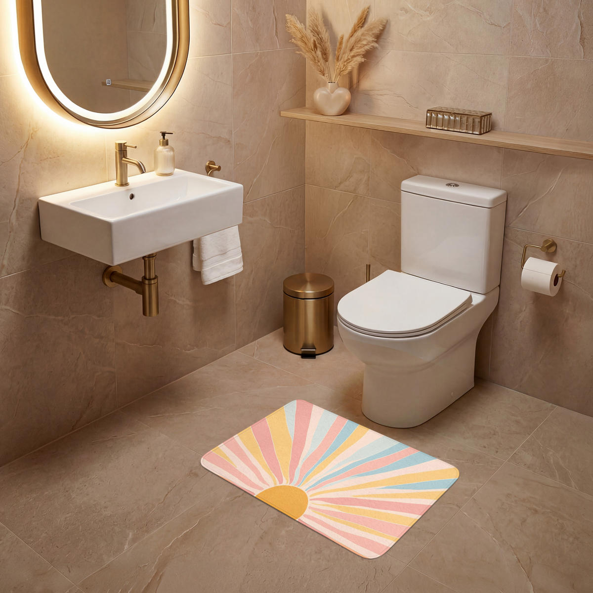 WC PŘEDLOŽKA Ilustrace - Slunce - Pastelové barvy 60x40 cm - pastelově modrá, textil/plast (60/1cm) - OnlyWow