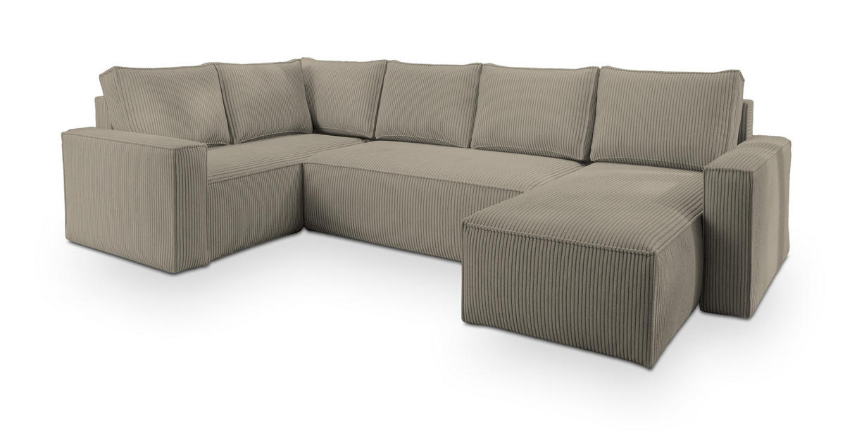 WOHNLANDSCHAFT NORENA L-S Beige Kordstoff mit Schlaffunktion - Beige, Holz (295/85/157.5cm) - MASSENO