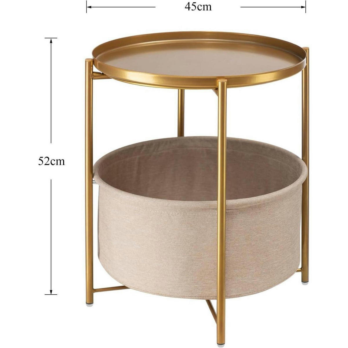 BEISTELLTISCH Rund mit Stauraum Gold - Goldfarben, Metall (45/45/52cm)