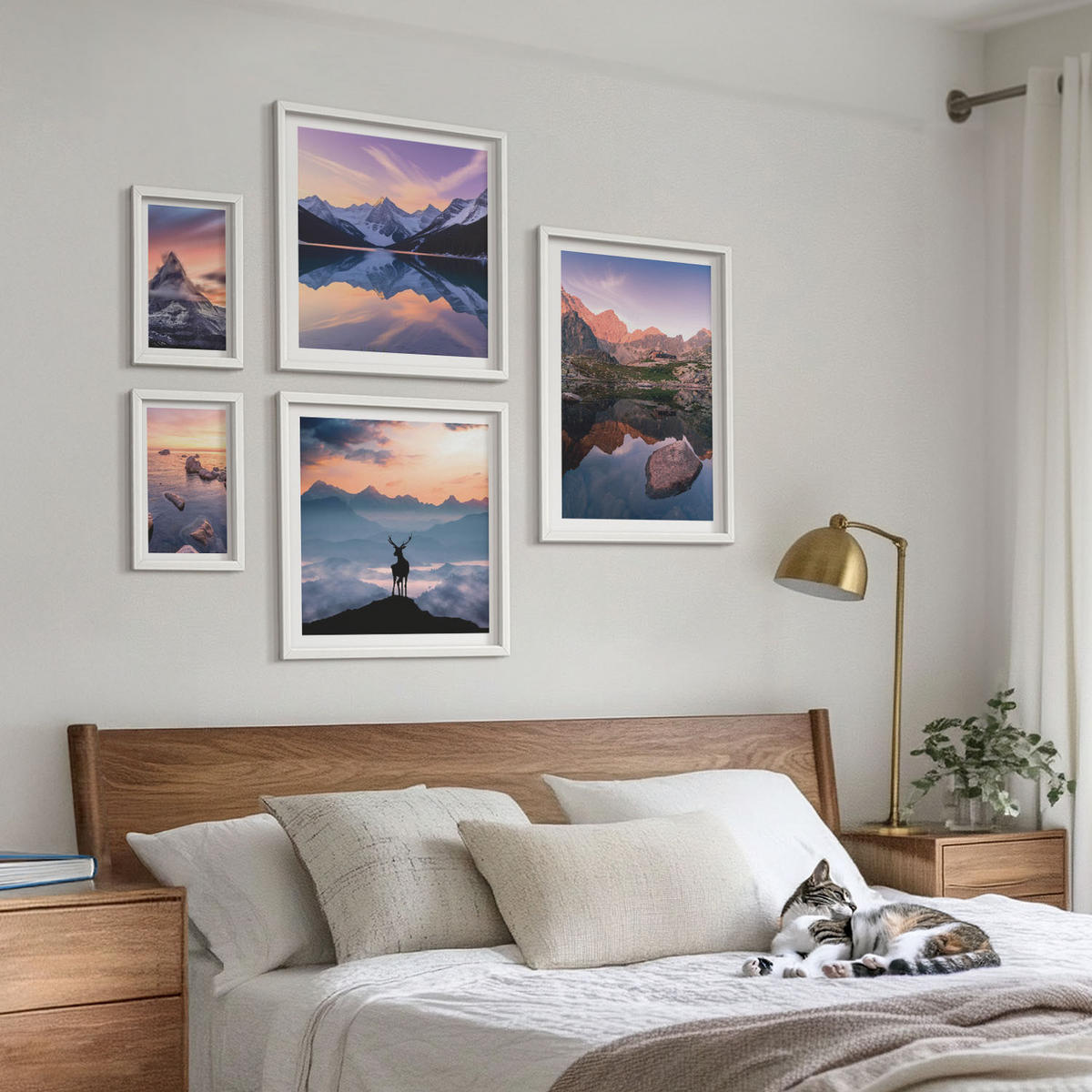 BILDER SET 5er Set - 50x50 cm & 20x30 cm & 40x60 cm Weißer Rahmen - Landschaften Berge Seen jelen - Weiß, Kunststoff (40/60cm) - TULUP