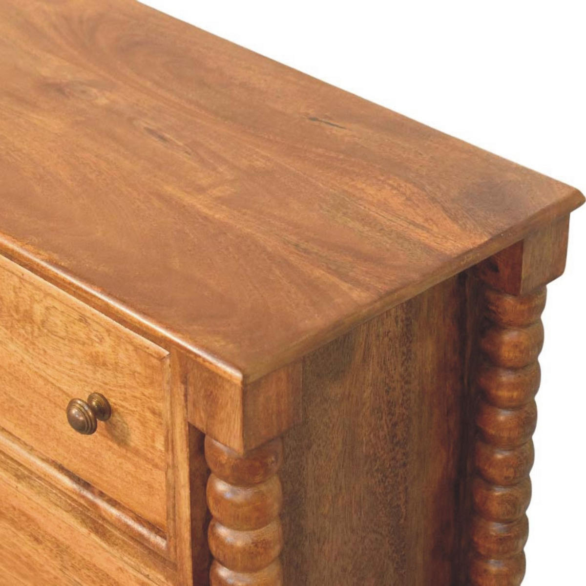 KOMMODE Spindel, 3 Schubladen, Hellbraun - Hellbraun/Messingfarben, Holz/Metall (80/80/35cm) - Artisan Furniture