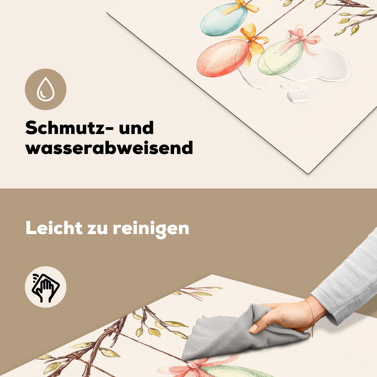 HERDABDECKPLATTE Osterkuchen - Schleife - Eier Ceranfeldabdeckung 80x52 cm - Creme, Kunststoff (80/52/0.2cm) - MuchoWow