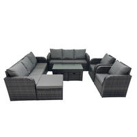 GARTENSOFA SET mit rechteckigem COUCHTISCH Polyrattan 9-Sitzer Dunkelgrau - Dunkelgrau/Grau, Glas/Kunststoff - Fimous