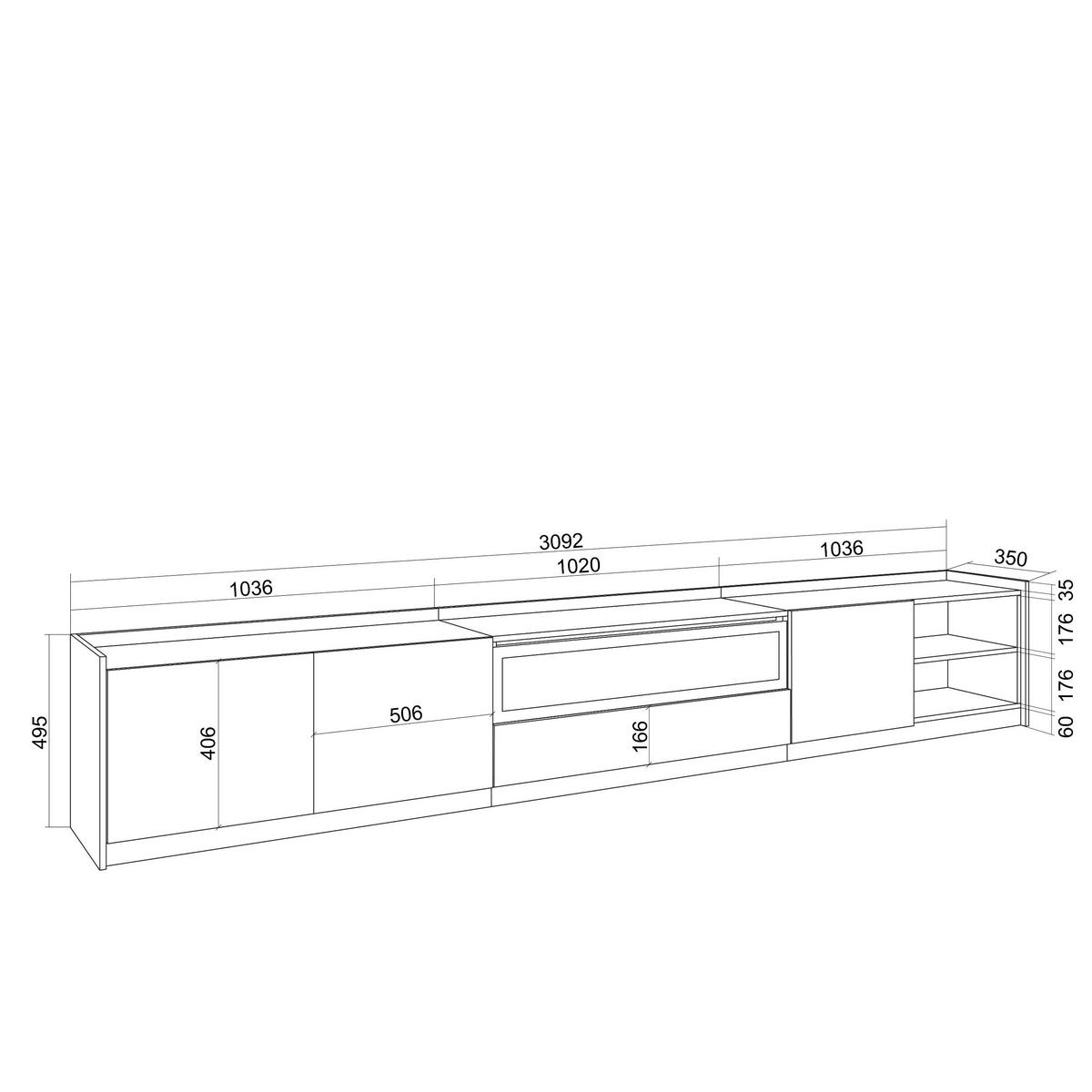 TV-SCHRANK, Lowboard, Eiche Schwarz, Elektrokamin, 310/37/50cm - Eichefarben, Holzwerkstoff (310/50/37cm) - Skraut Home