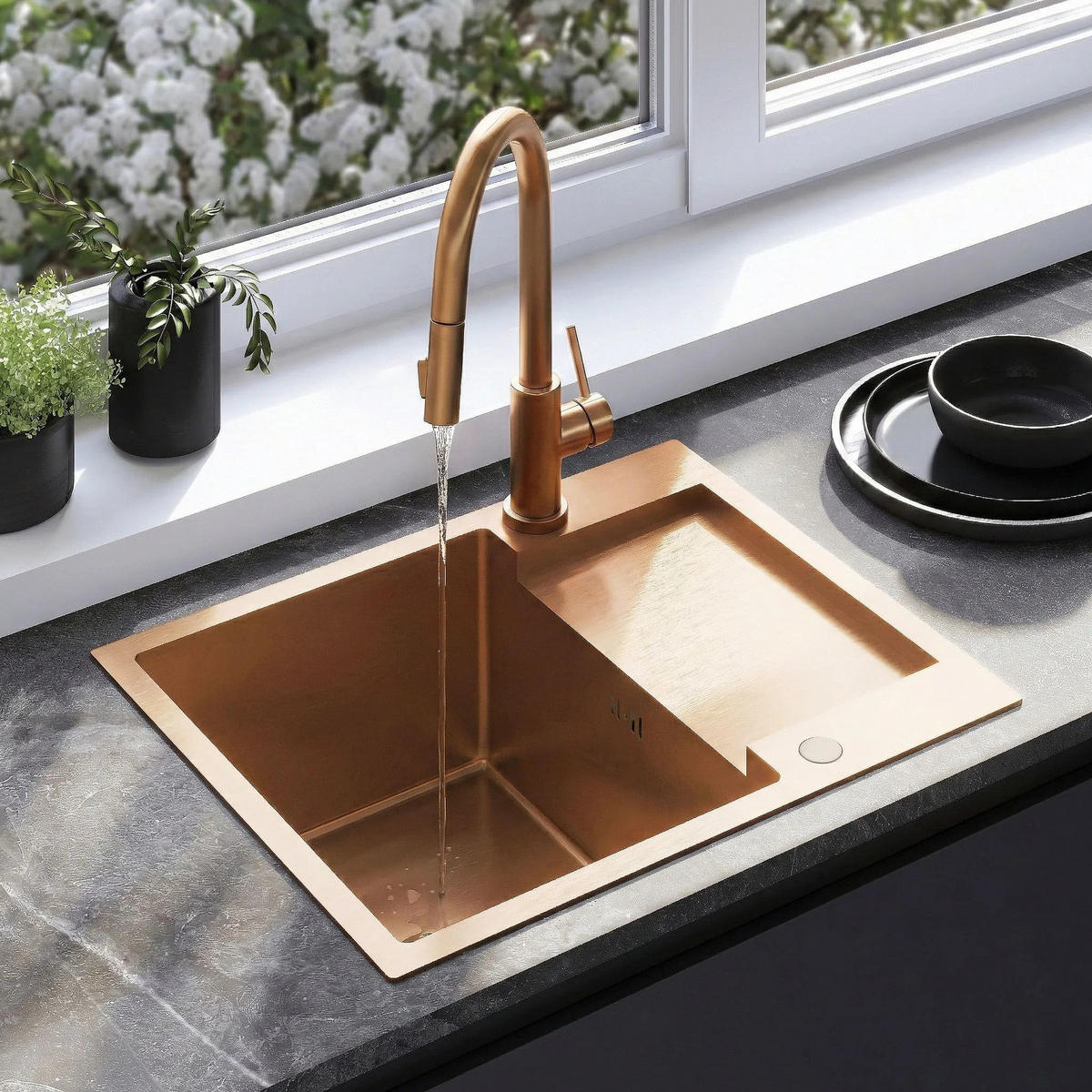 EDELSTAHLSPÜLE Rea Paul Brush Copper ohne Küchenarmatur - Kupferfarben, Metall (48/18.5/60cm) - REA