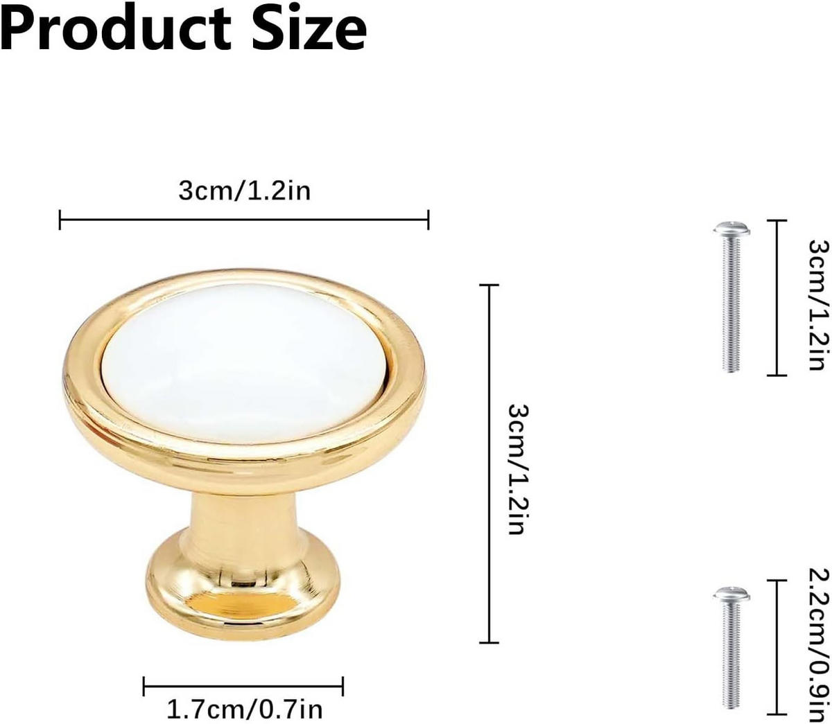 SCHRANKKNOPF Gold Weiß 6er-Set - Weiß, Metall (0.17/3/0.3cm)