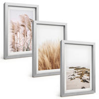 BILDER SET 3er Set - 20x30 cm Silberner Rahmen - Pampasgrasfelder und ein Boho-Strand - Silberfarben, Kunststoff (20/30cm) - TULUP