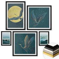 WANDBILDER 5er-Set - 50x50 cm & 20x30 cm & 40x60 cm Schwarzer Rahmen - Abstrakte Landschaften von Vogelwellen - Schwarz, Kunststoff (40/60cm) - ArtPrintCave