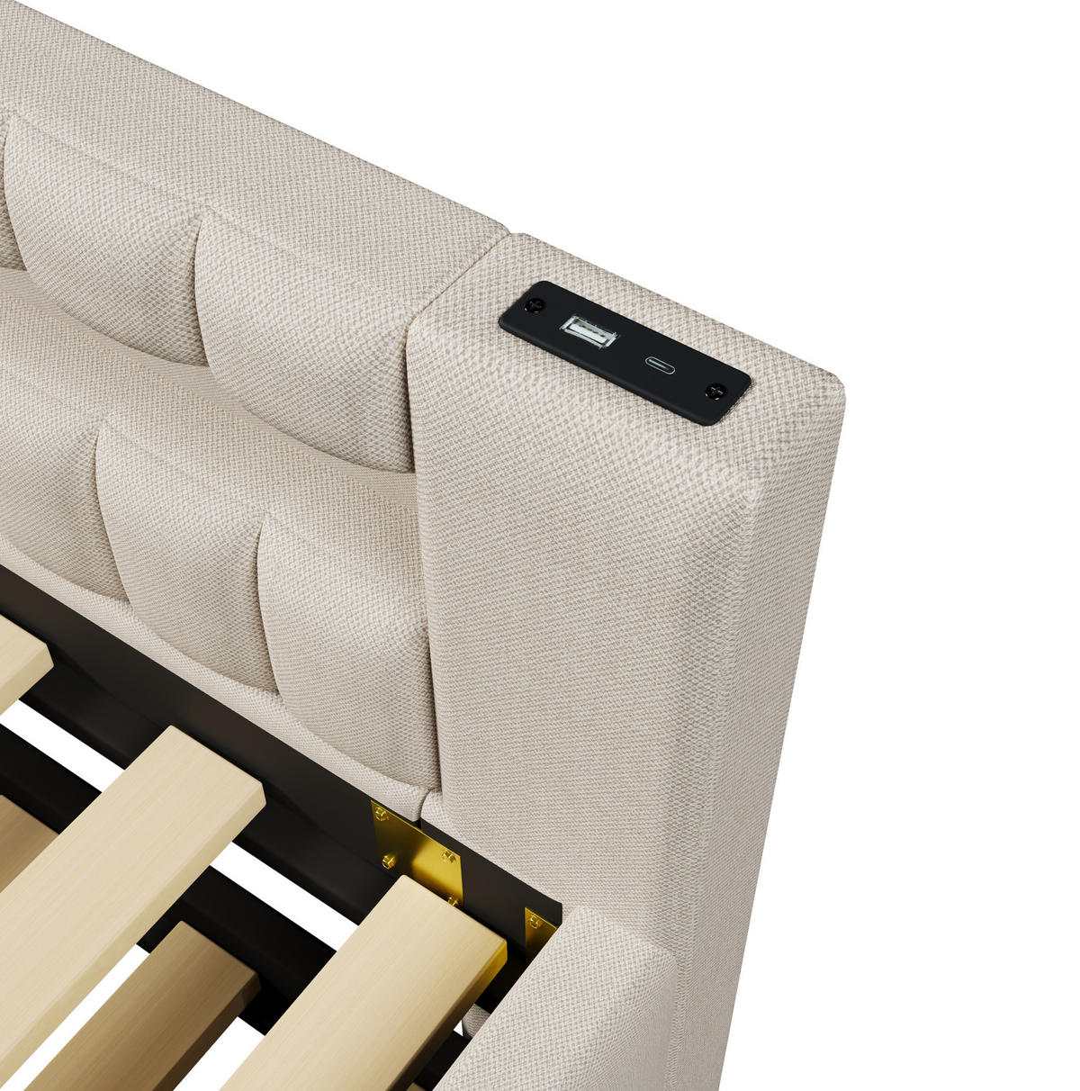 POLSTERBETT 90/200 cm Beige aus Leinen mit Ausziehbett und LED-Lichtleiste - Beige, Textil (90/200cm) - OKMYHOME